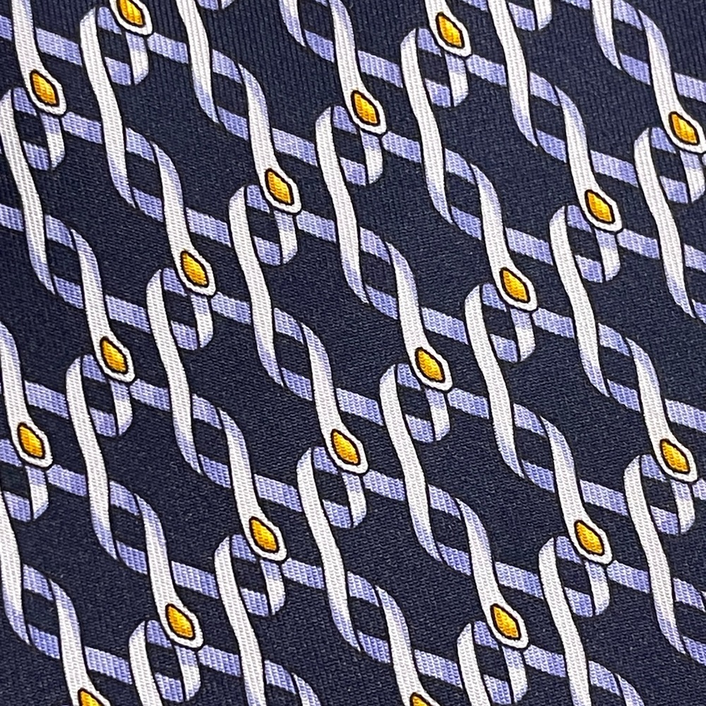 Vintage Gucci Interlocking Pattern Navy Blue Tie - image 2